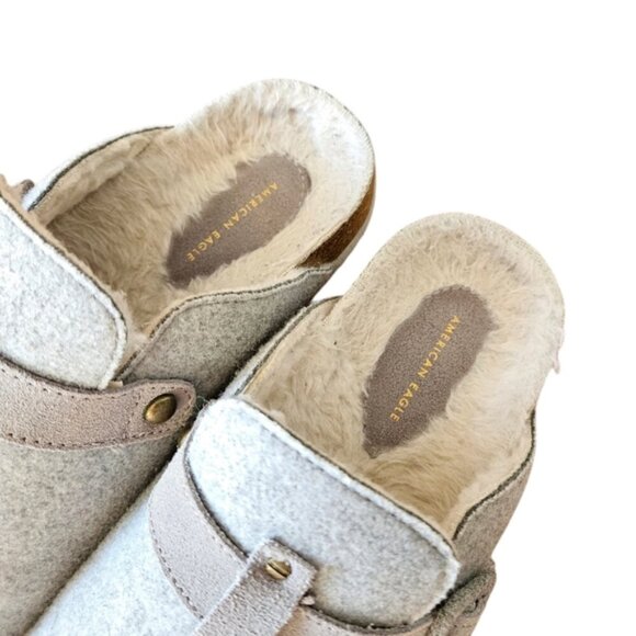 American Eagle Women's Felt Shearling Gray Clog Slip-on Shoes Size 10. - Picture 11 of 16